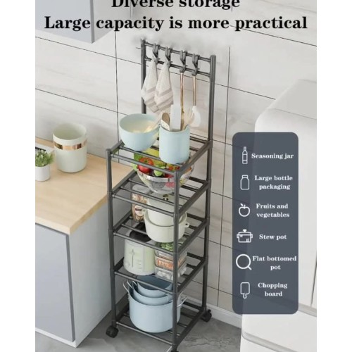 5-Tier Multi-Purpose Rack With Hooks