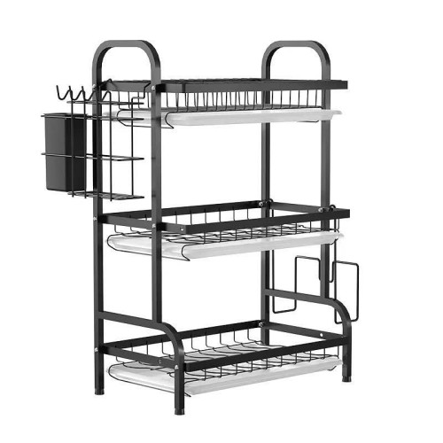 Heavy duty 3 tier dish rack with cutlery holder