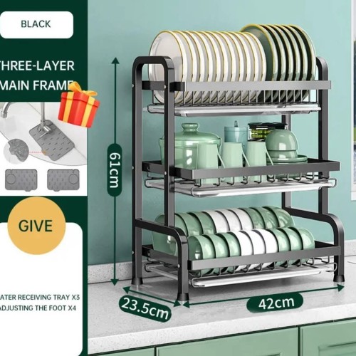 Heavy duty 3 tier dish rack with cutlery holder