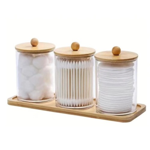 3-Piece Acrylic Swab Storage Organizer With Bamboo Holder