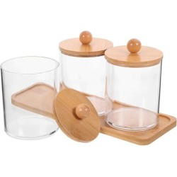 3-Piece Acrylic Swab Storage Organizer With Bamboo Holder