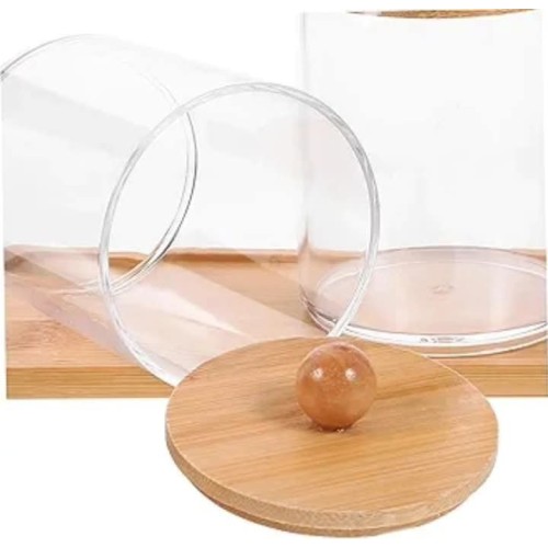 3-Piece Acrylic Swab Storage Organizer With Bamboo Holder 3-Piece Acrylic Swab Storage Organizer With Bamboo Holder