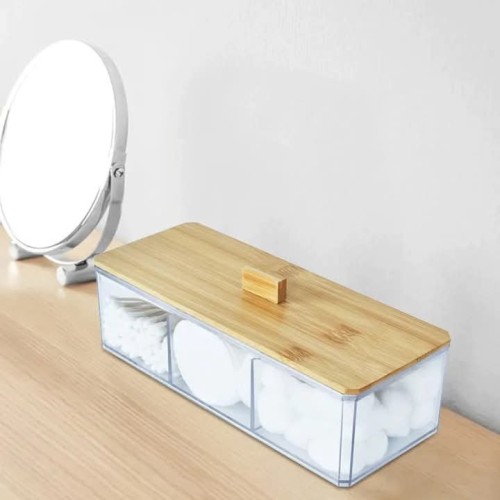 3-Compartment Acrylic Cotton Swab Organizer
