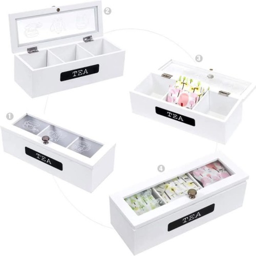 3 Compartment Tea Bag Organizer – Handmade Pine Wood Storage Box 3 Compartment Tea Bag Organizer – Handmade Pine Wood Storage Box
