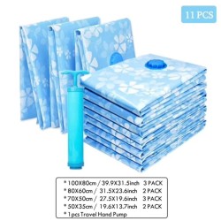 11pcs Vacuum Compression Storage Bags with Hand Pump – Space-Saving Vacuum Storage Solution