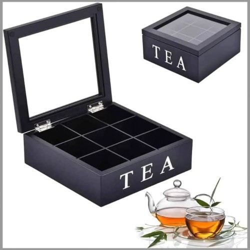 9 Grid Bamboo Tea Bag Organizer 9 Grid Bamboo Tea Bag Organizer