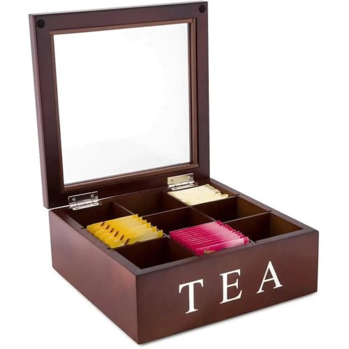 9 Grid Bamboo Tea Bag Organizer