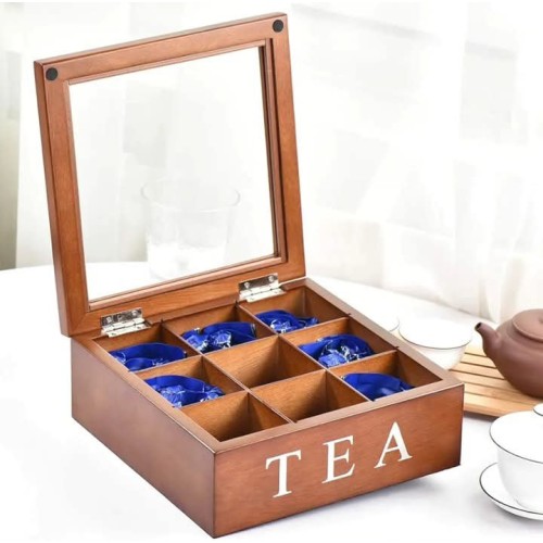 9 Grid Bamboo Tea Bag Organizer
