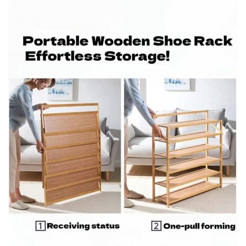 6-Tier Foldable Bamboo Shoe Rack