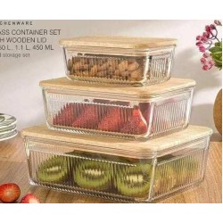 3Pcs Ribbed Glass Food Storage Containers With Bamboo Lid 3Pcs Ribbed Glass Food Storage Containers With Bamboo Lid
