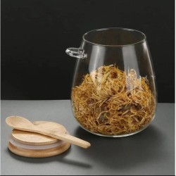 Glass Storage Canisters With Bamboo Spoon And Airtight Lid