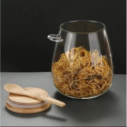 Glass Storage Canisters With Bamboo Spoon And Airtight Lid