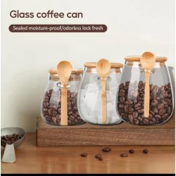 Glass Storage Canisters With Bamboo Spoon And Airtight Lid