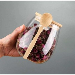 Glass Storage Canisters With Bamboo Spoon And Airtight Lid Glass Storage Canisters With Bamboo Spoon And Airtight Lid