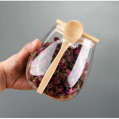 Glass Storage Canisters With Bamboo Spoon And Airtight Lid