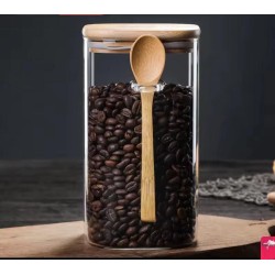 Glass Jar With Bamboo Lid & Spoon