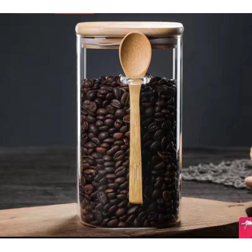 Glass Jar With Bamboo Lid & Spoon