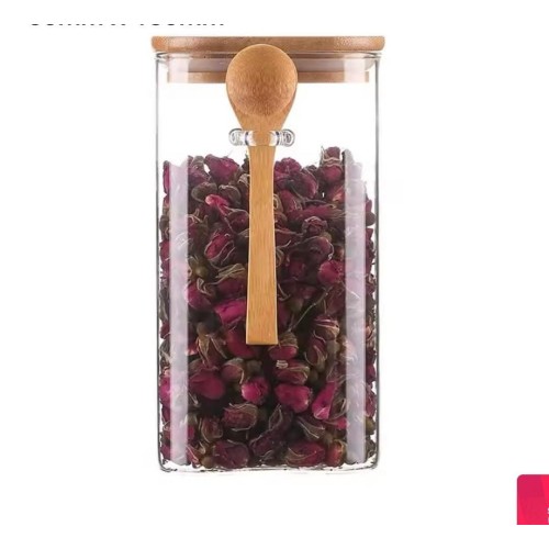 Glass Jar With Bamboo Lid & Spoon