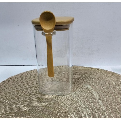 Glass Jar With Bamboo Lid & Spoon