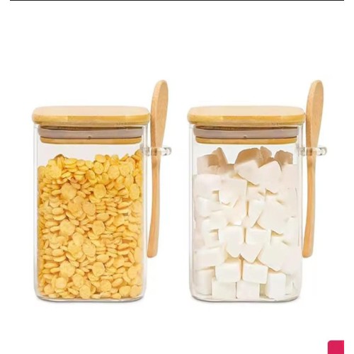 Glass Jar With Bamboo Lid & Spoon