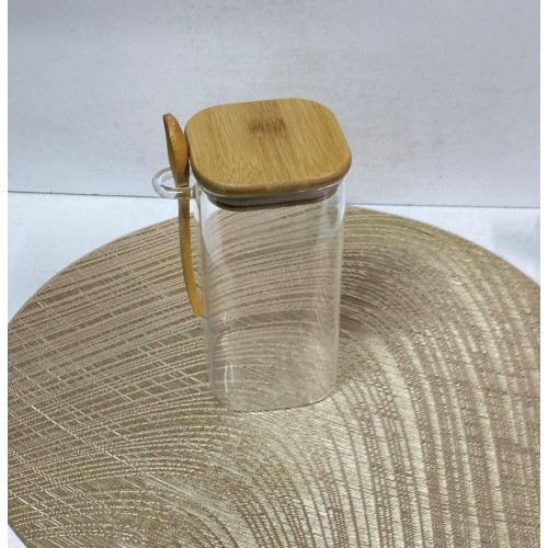 Glass Jar With Bamboo Lid & Spoon