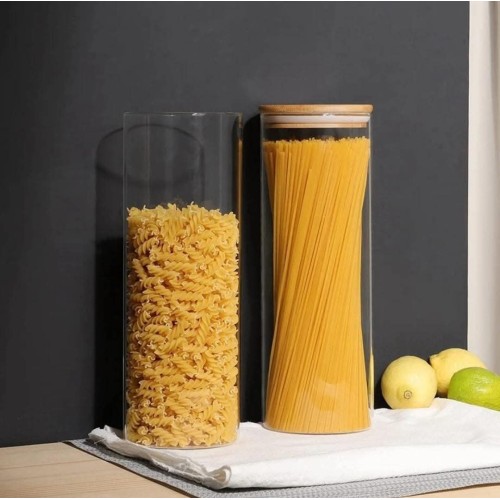2000ML Glass Spaghetti/ Cereal Jar With Airtight Bamboo Lid