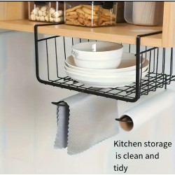 3 in 1 Under Cabinet Basket Rack Shelf Organizer – Black Kitchen & Closet Storage