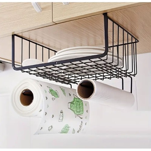 3 in 1 Under Cabinet Basket Rack Shelf Organizer – Black Kitchen & Closet Storage