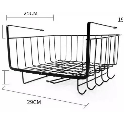 4 in 1 Metallic Under Shelf Rack with Hooks – Black Organizer for Kitchen & Closet