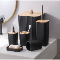 6 in 1 Bathroom Accessories Set with Wooden Top 6 in 1 Bathroom Accessories Set with Wooden Top