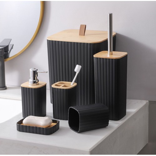 6 in 1 Bathroom Accessories Set with Wooden Top