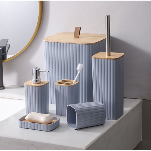 6 in 1 Bathroom Accessories Set with Wooden Top 6 in 1 Bathroom Accessories Set with Wooden Top