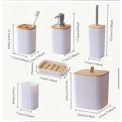 6 in 1 Bathroom Accessories Set with Wooden Top