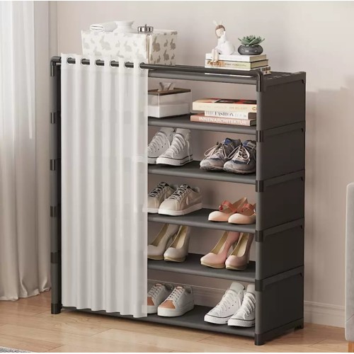 8-Layer Shoe Rack Organizer with Dustproof Cover – Black 8-Layer Shoe Rack Organizer with Dustproof Cover – Black