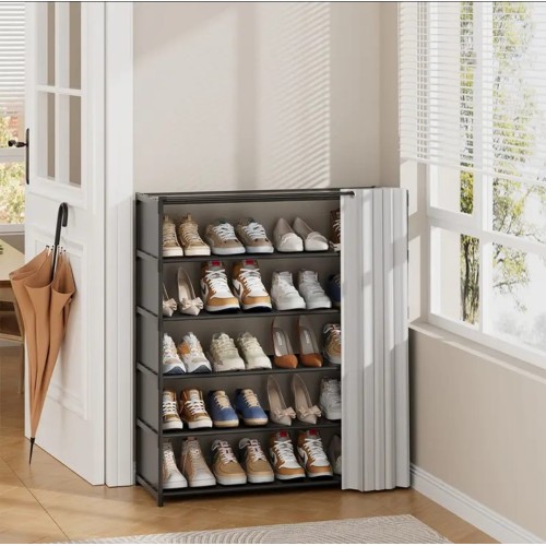 8-Layer Shoe Rack Organizer with Dustproof Cover – Black 8-Layer Shoe Rack Organizer with Dustproof Cover – Black