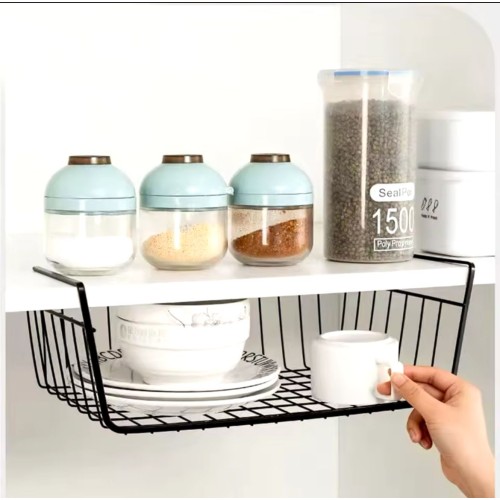 Under Shelf Organizer – Metallic Kitchen & Closet Storage Basket Under Shelf Organizer – Metallic Kitchen & Closet Storage Basket