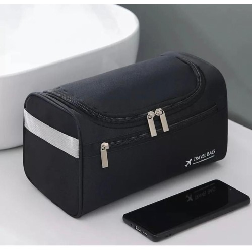 Portable Waterproof Hanging Cosmetic Bag – Travel Toiletry Organizer (Black