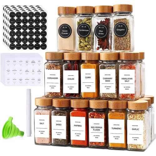 29pcs Glass Spice Jar Set with Bamboo Lids – Airtight, Refillable, Labe 29pcs Glass Spice Jar Set with Bamboo Lids – Airtight, Refillable, Labe