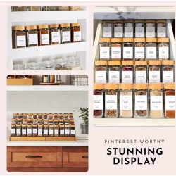 29pcs Glass Spice Jar Set with Bamboo Lids – Airtight, Refillable, Labe