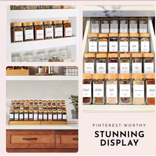 29pcs Glass Spice Jar Set with Bamboo Lids – Airtight, Refillable, Labe