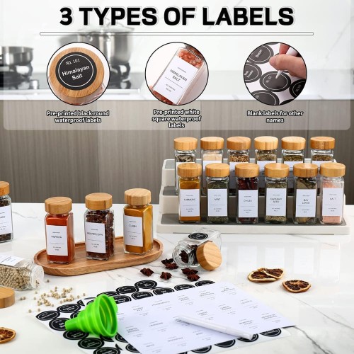 29pcs Glass Spice Jar Set with Bamboo Lids – Airtight, Refillable, Labe