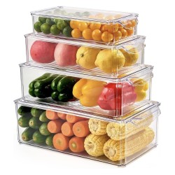 4pcs Stackable Acrylic Fridge Organizer Bins with Lids 4pcs Stackable Acrylic Fridge Organizer Bins with Lids