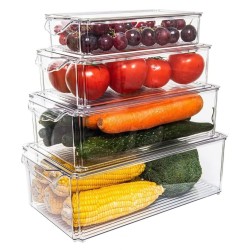 4pcs Stackable Acrylic Fridge Organizer Bins with Lids