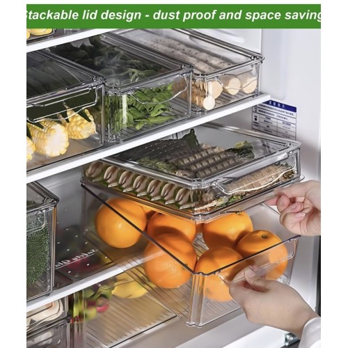 4pcs Stackable Acrylic Fridge Organizer Bins with Lids 4pcs Stackable Acrylic Fridge Organizer Bins with Lids