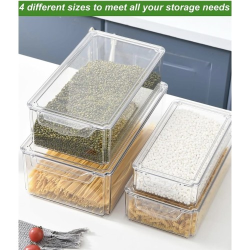 4pcs Stackable Acrylic Fridge Organizer Bins with Lids 4pcs Stackable Acrylic Fridge Organizer Bins with Lids