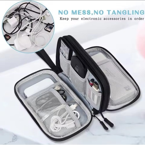 Travel Cable Organizer Bag - Waterproof, Double-Layered Pouch