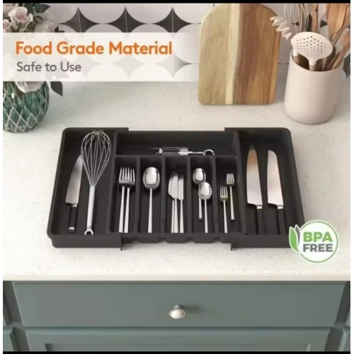 Expandable Cutlery Drawer Organizer – Black, BPA-Free