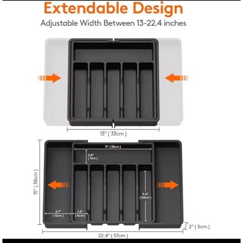 Expandable Cutlery Drawer Organizer – Black, BPA-Free