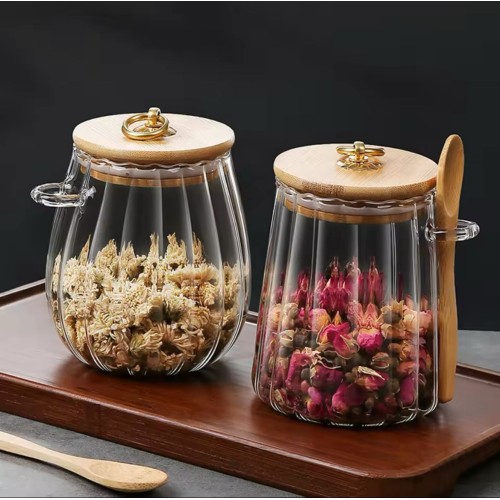 Glass Storage Jar with Bamboo Lid & Spoon – 500ml