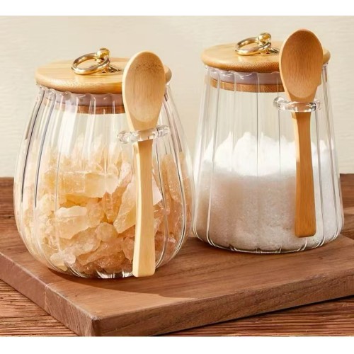 Glass Storage Jar with Bamboo Lid & Spoon – 500ml